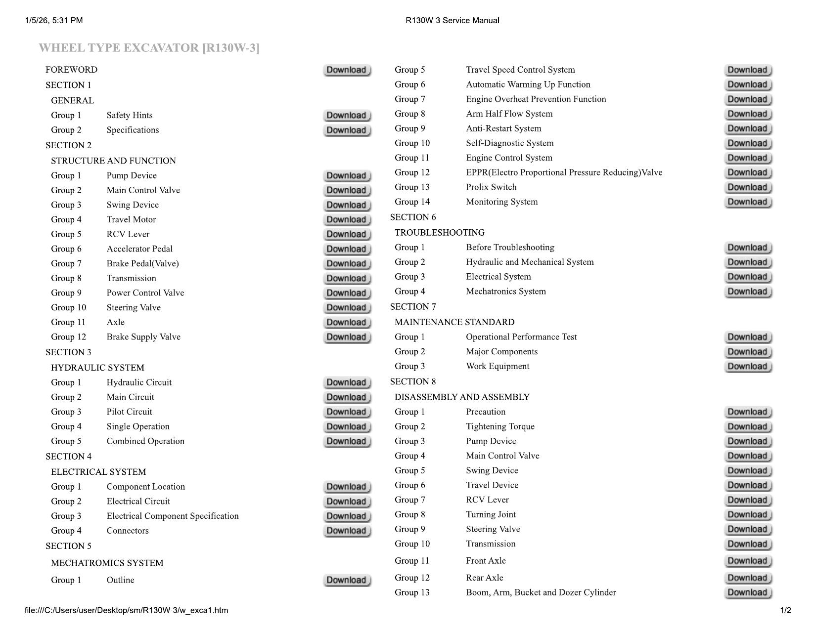 R130W-3 Service Manual